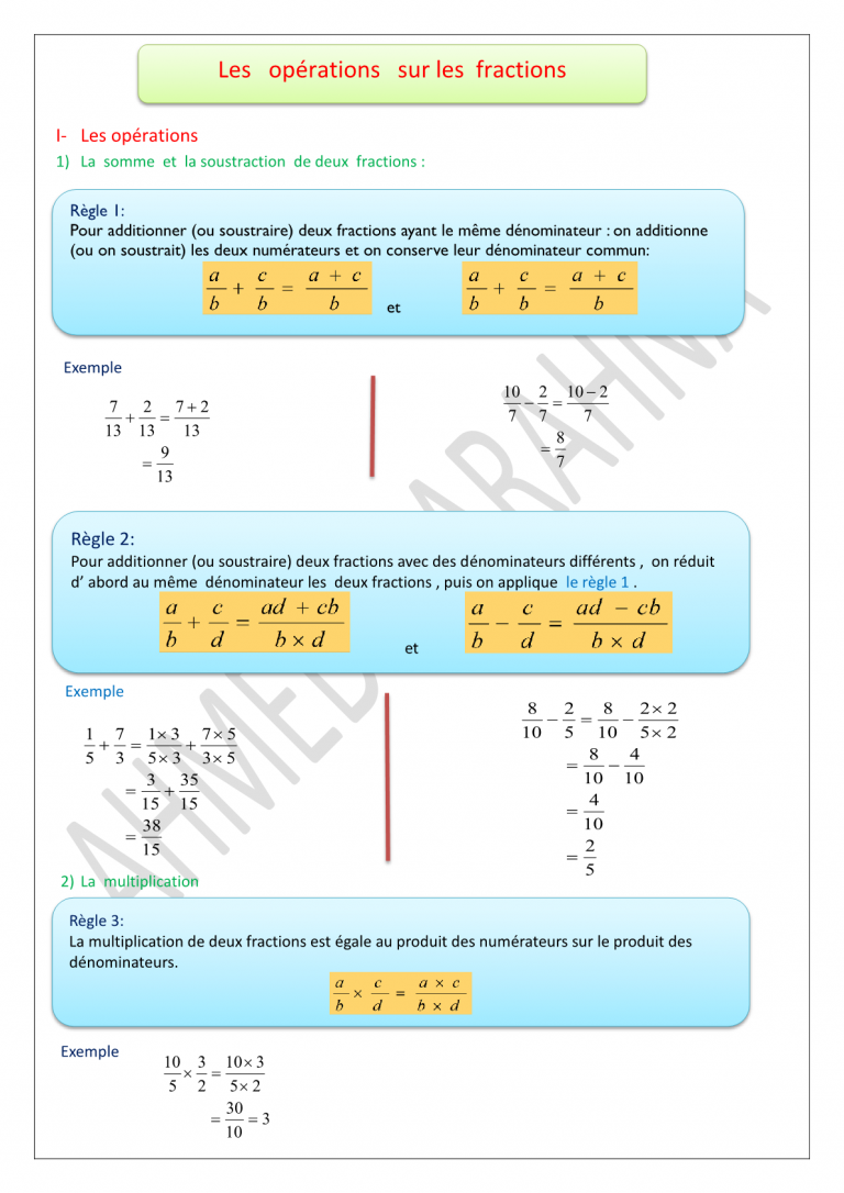 Op Rations Sur Les Nombres En Criture Fractionnaire